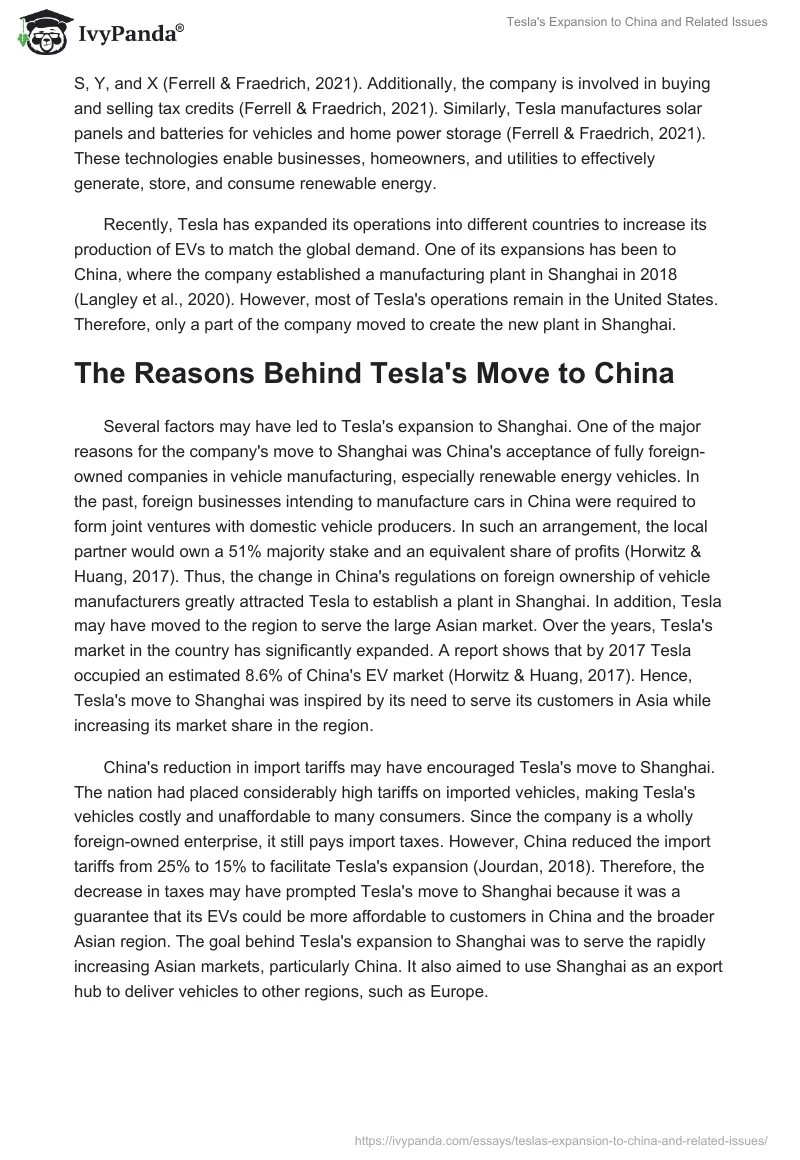 Tesla's Expansion to China and Related Issues. Page 2