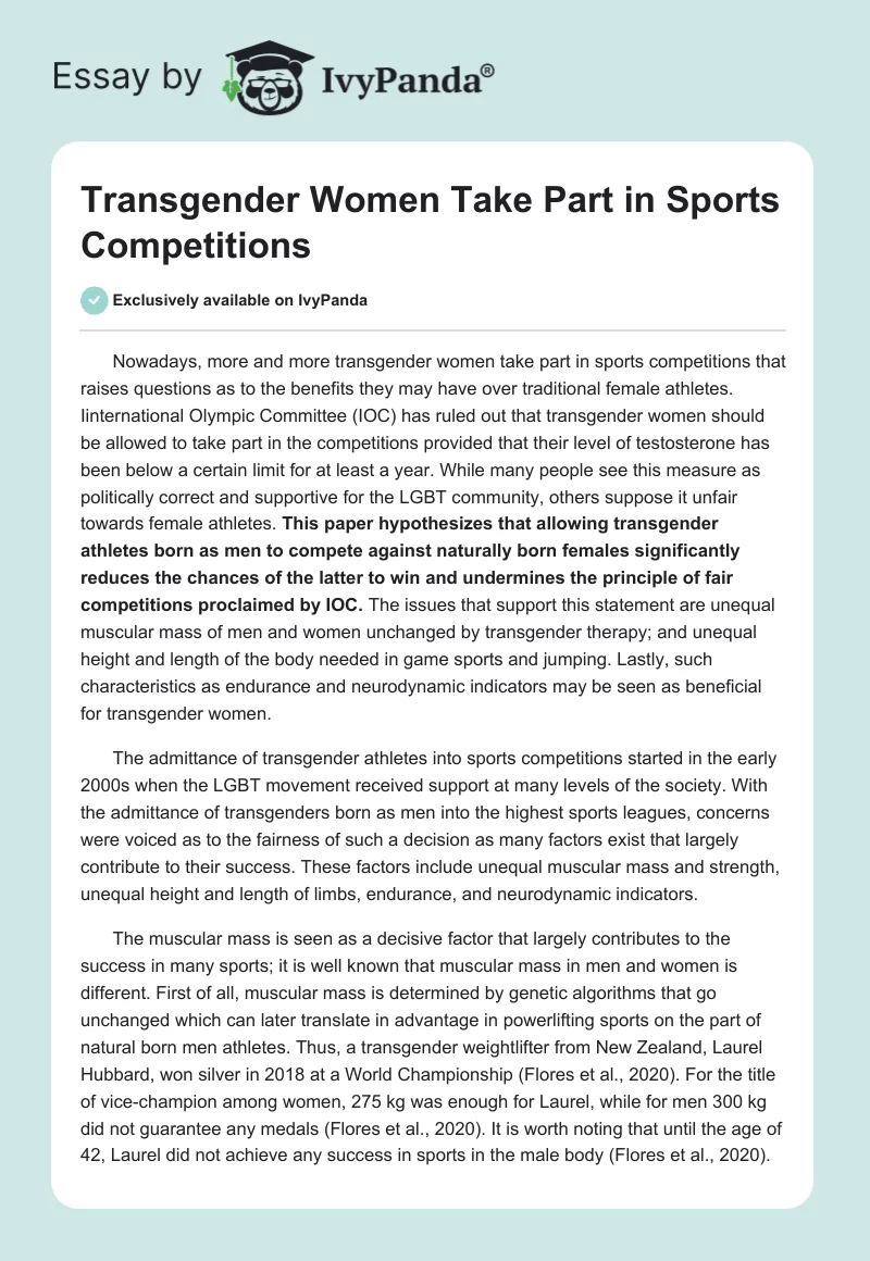 Transgender Women Take Part in Sports Competitions. Page 1