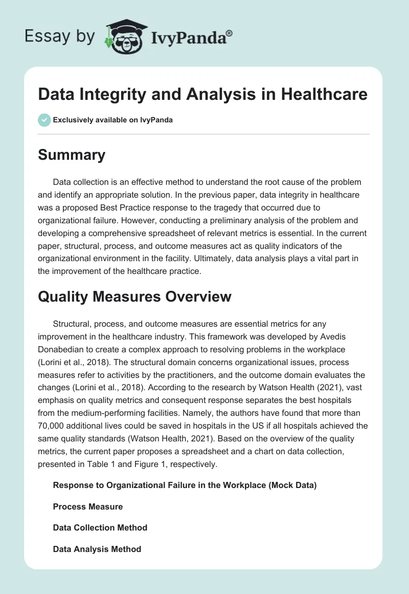 Data Integrity and Analysis in Healthcare. Page 1