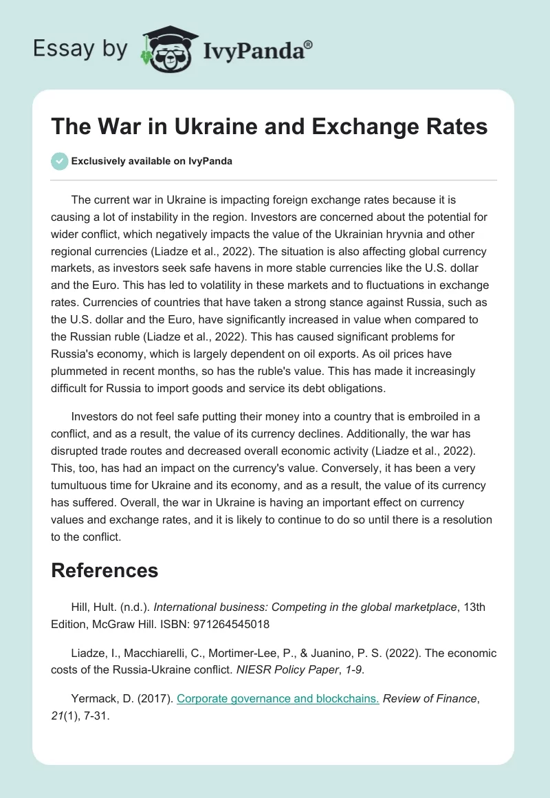 The War in Ukraine and Exchange Rates. Page 1