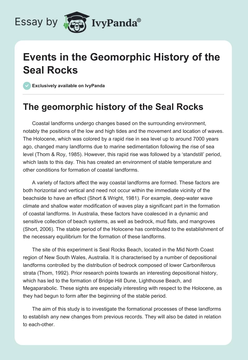 Events in the Geomorphic History of the Seal Rocks. Page 1