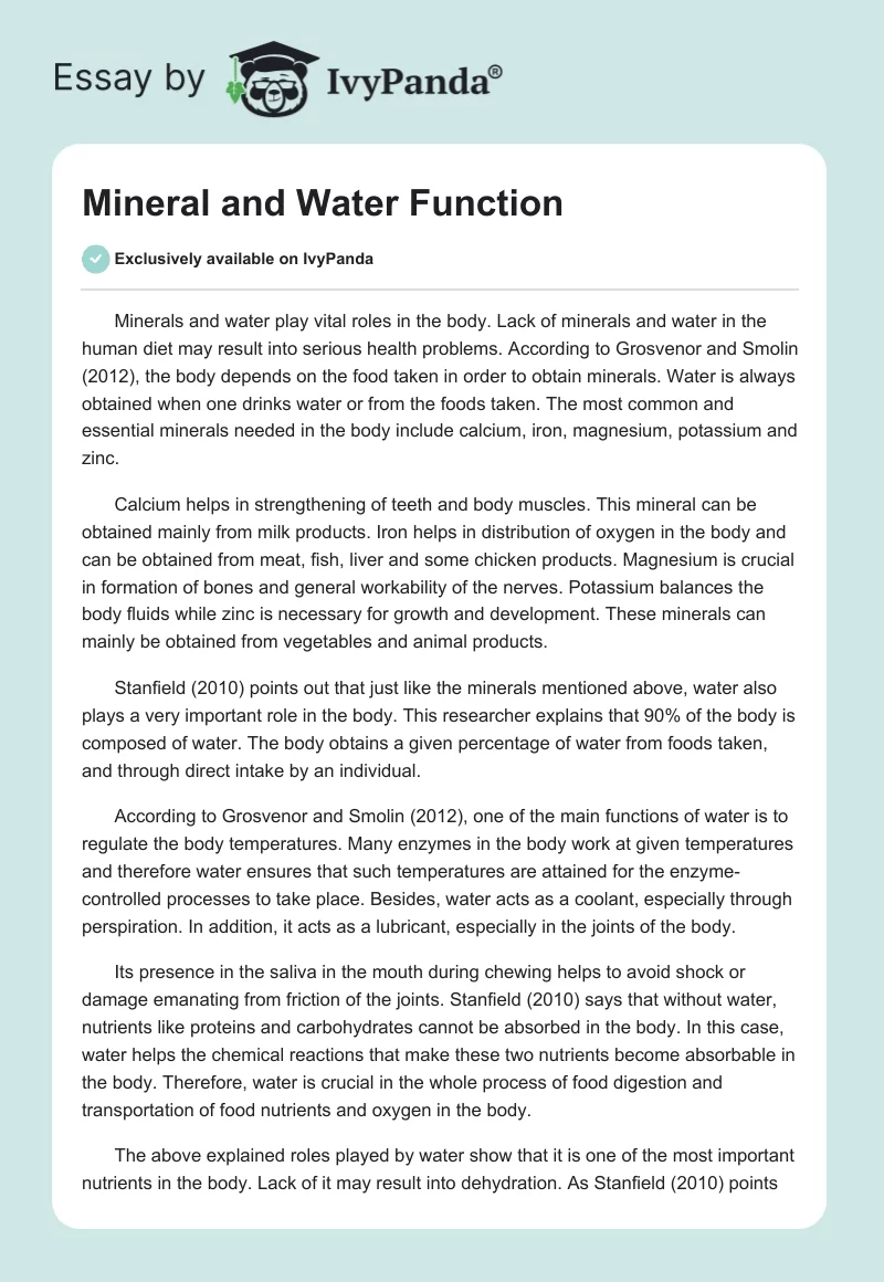 Mineral and Water Function. Page 1