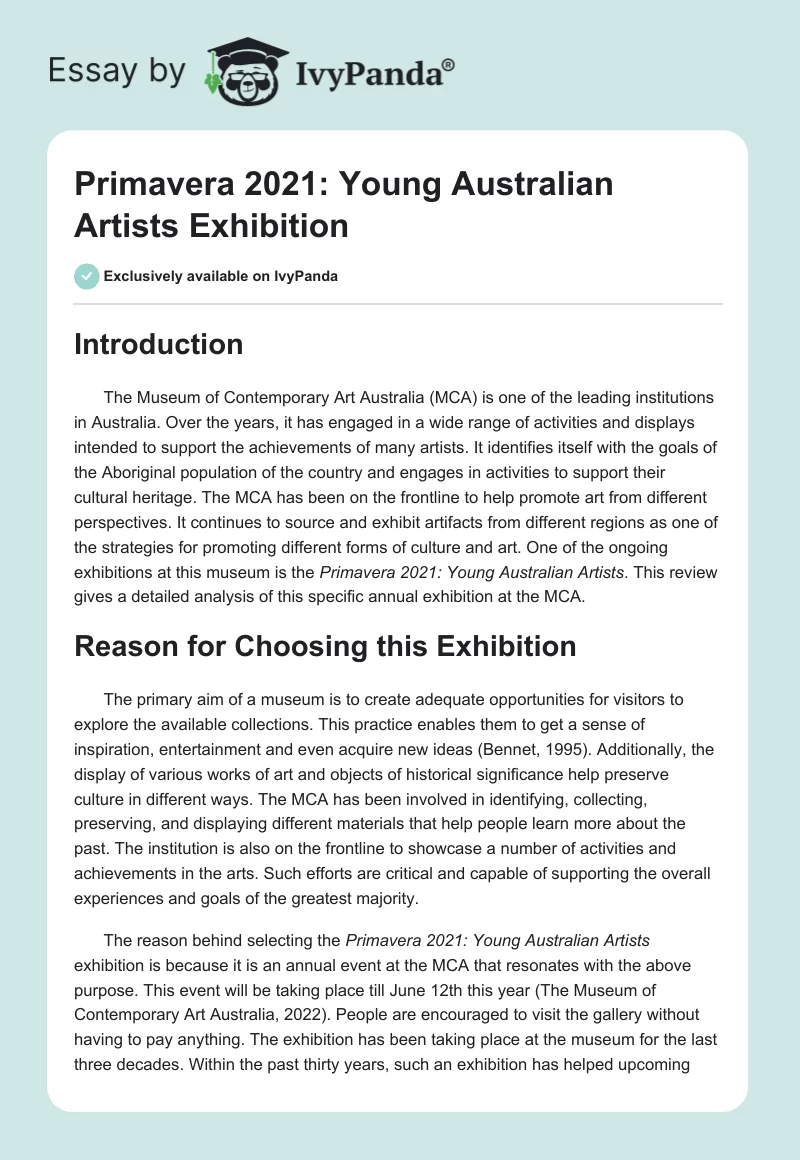 Primavera 2021: Young Australian Artists Exhibition. Page 1