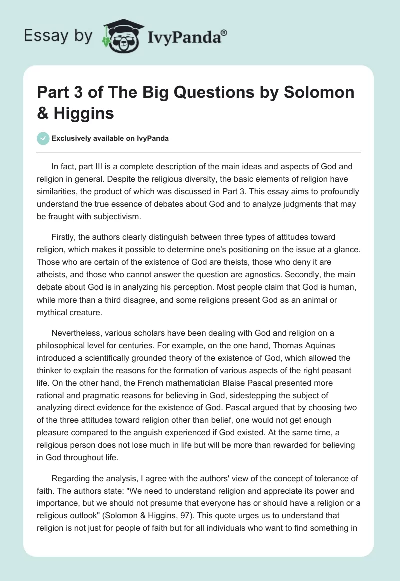 Part 3 of The Big Questions by Solomon & Higgins. Page 1