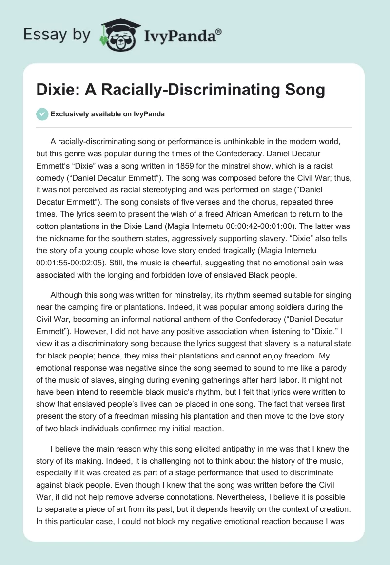 "Dixie": A Racially-Discriminating Song. Page 1