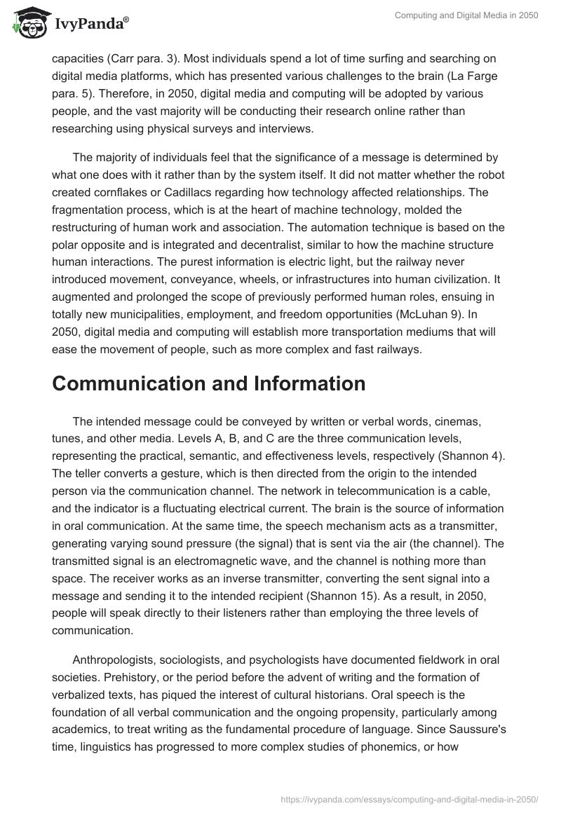 Computing and Digital Media in 2050. Page 2