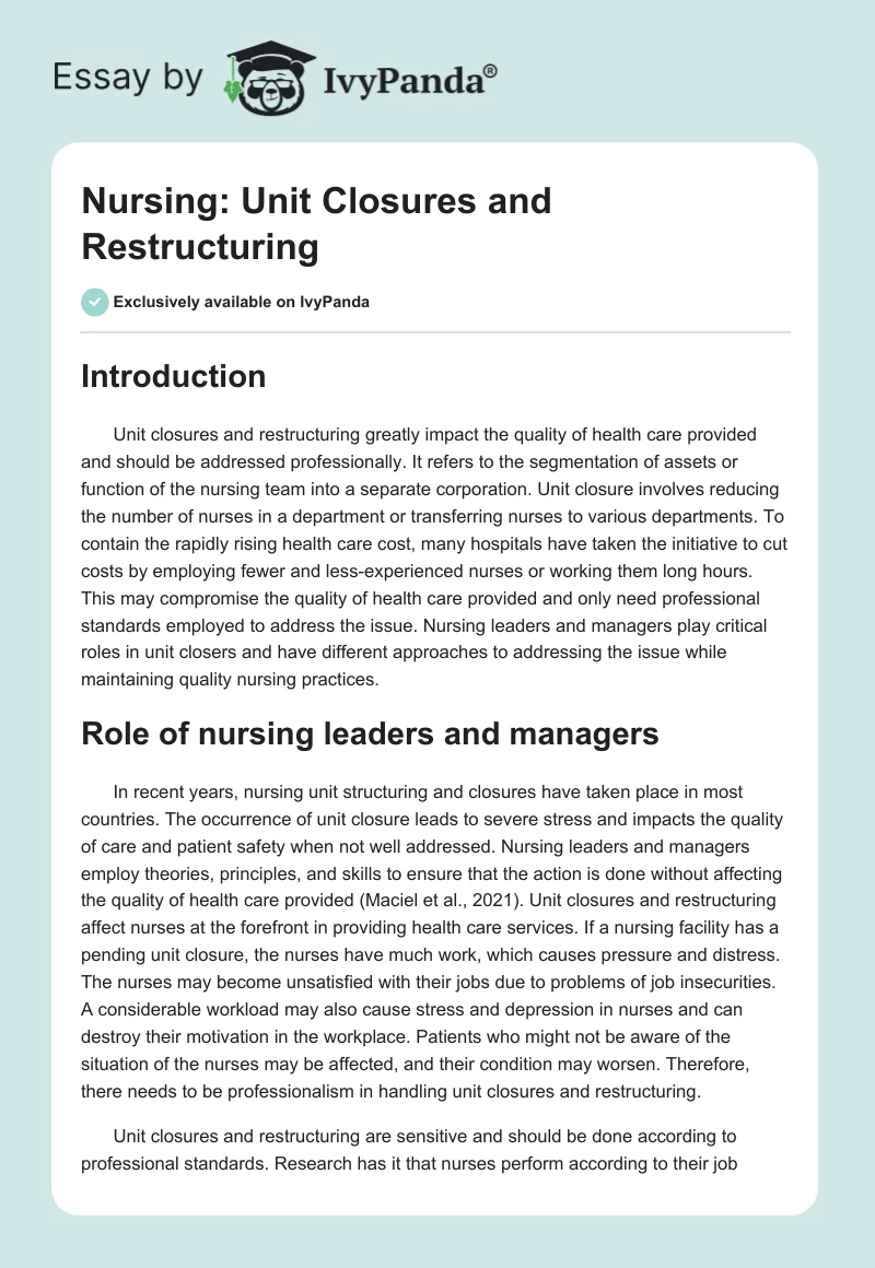 Nursing: Unit Closures and Restructuring. Page 1