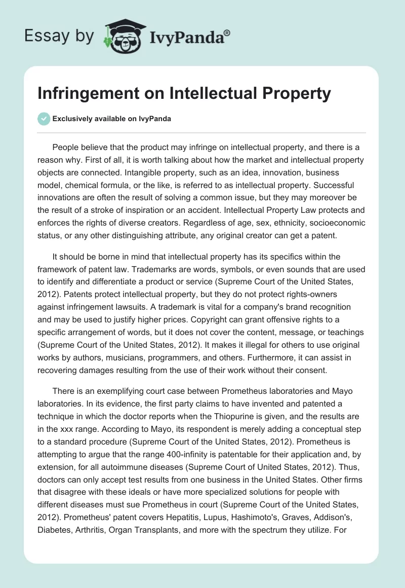 Infringement on Intellectual Property. Page 1