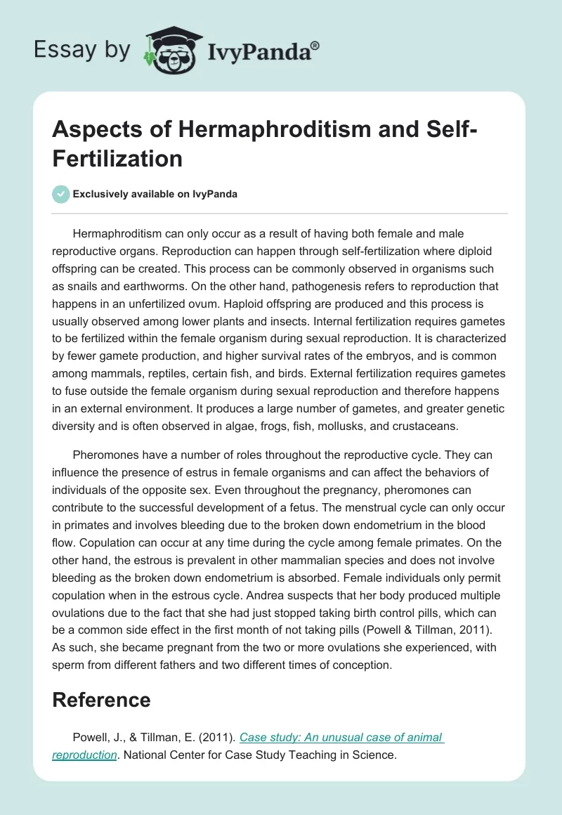 Aspects of Hermaphroditism and Self-Fertilization. Page 1