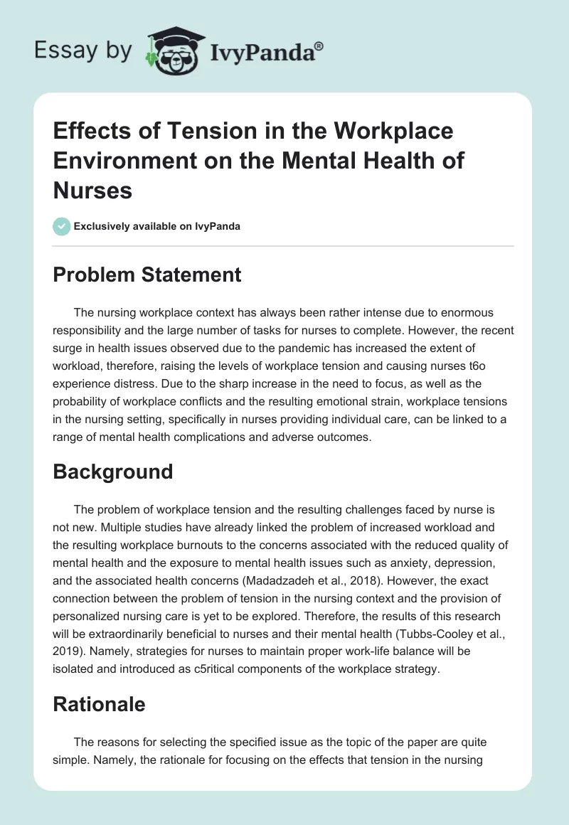 Effects of Tension in the Workplace Environment on the Mental Health of Nurses. Page 1