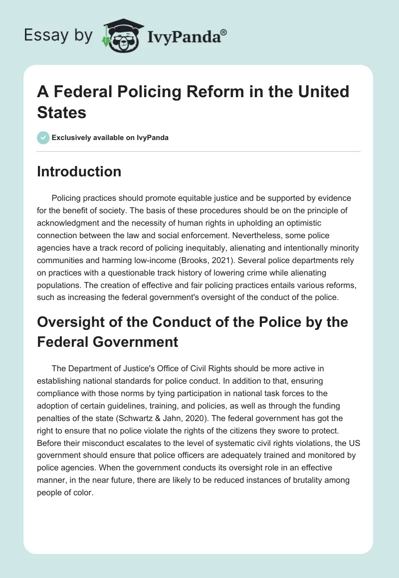 A Federal Policing Reform in the United States. Page 1