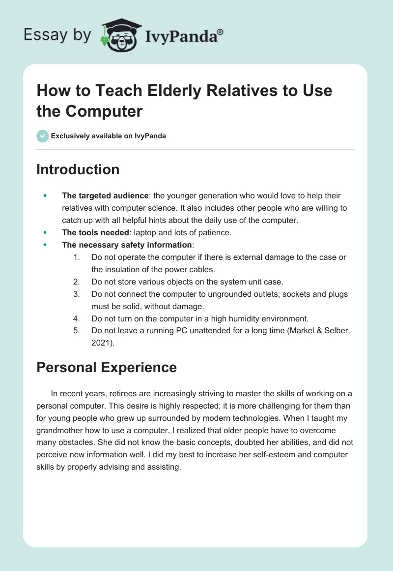 How to Teach Elderly Relatives to Use the Computer. Page 1