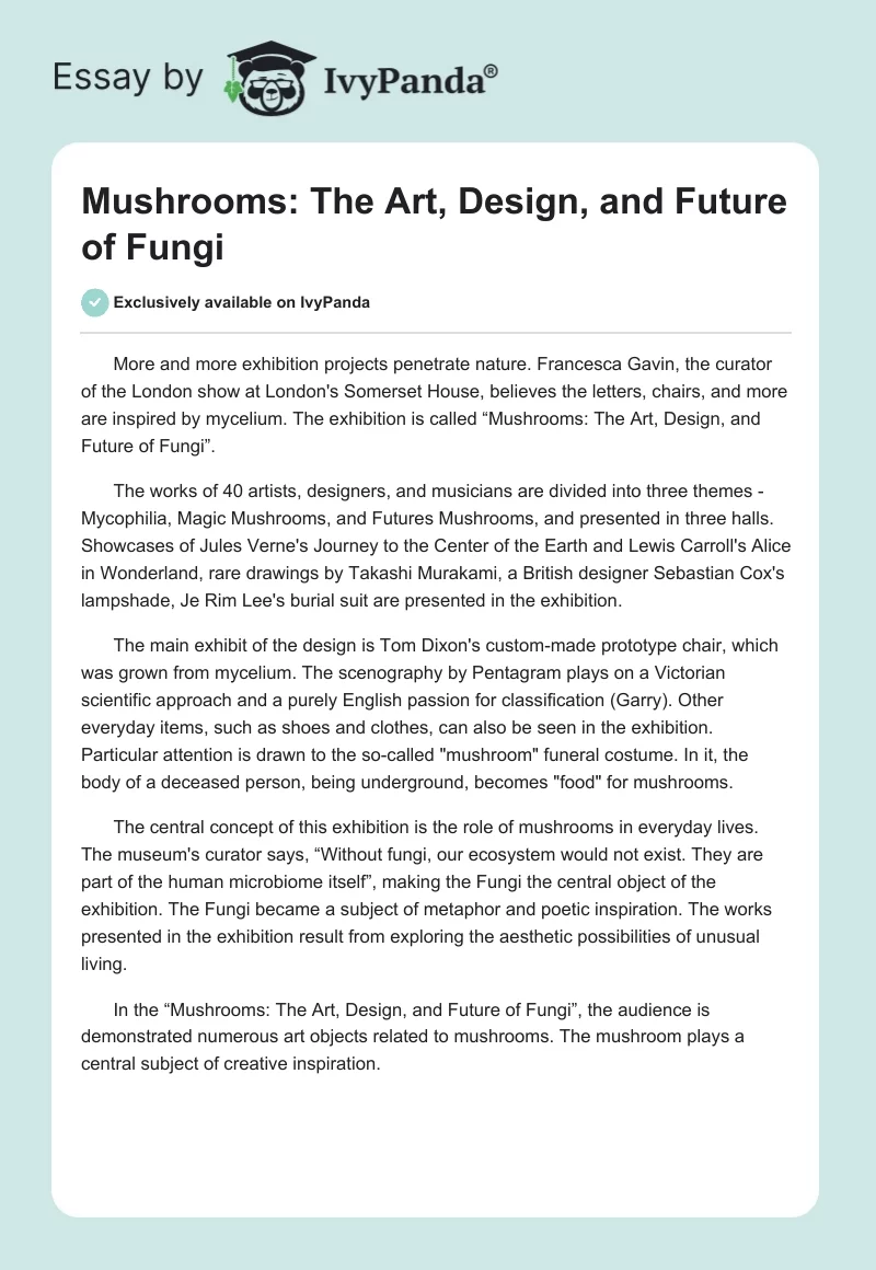 Mushrooms: The Art, Design, and Future of Fungi. Page 1