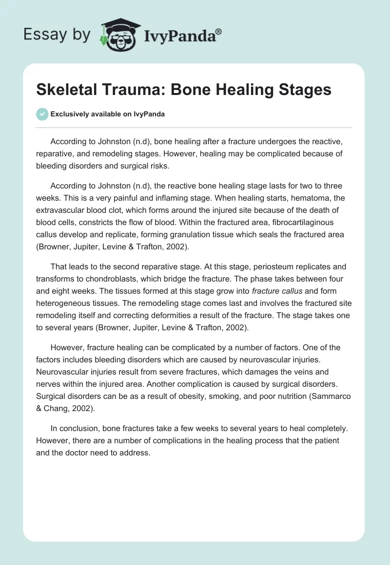 Skeletal Trauma: Bone Healing Stages. Page 1