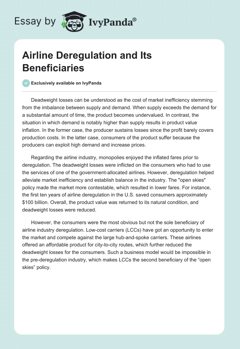 Airline Deregulation and Its Beneficiaries. Page 1