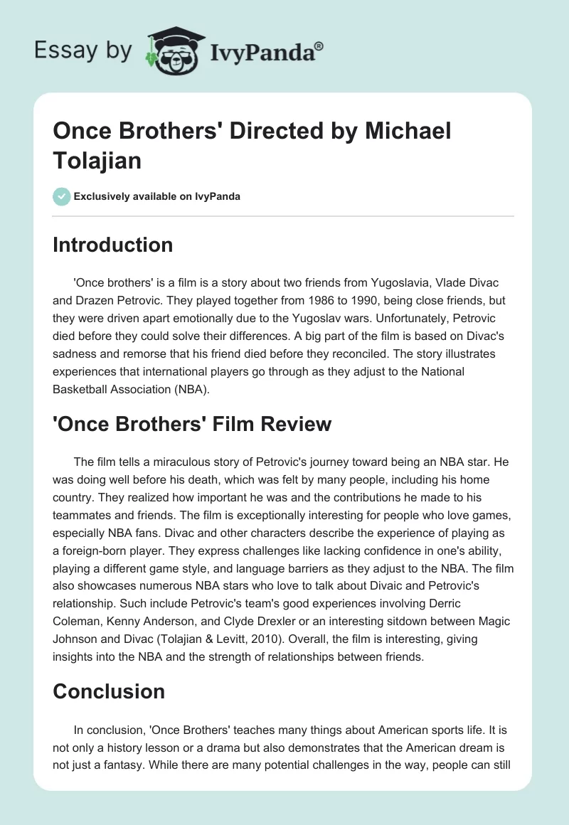 Once Brothers' Directed by Michael Tolajian. Page 1