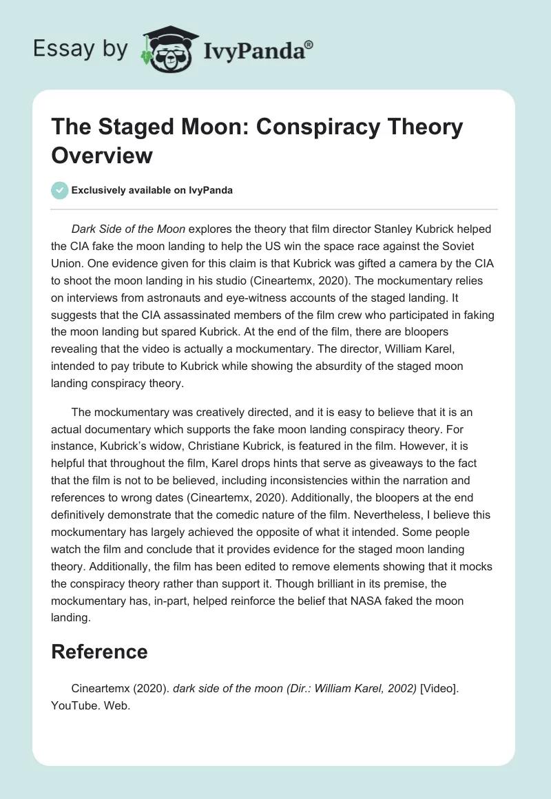 The Staged Moon: Conspiracy Theory Overview - 290 Words | Essay Example