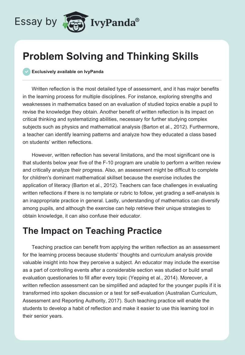 Problem Solving and Thinking Skills. Page 1