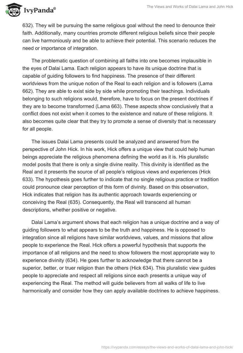 The Views and Works of Dalai Lama and John Hick. Page 2