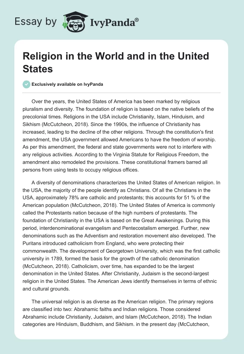 Religion in the World and in the United States. Page 1