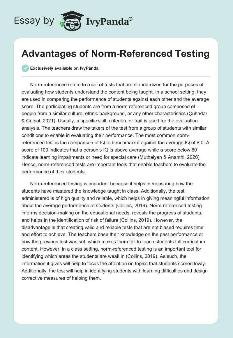 Advantages of Norm-Referenced Testing. Page 1