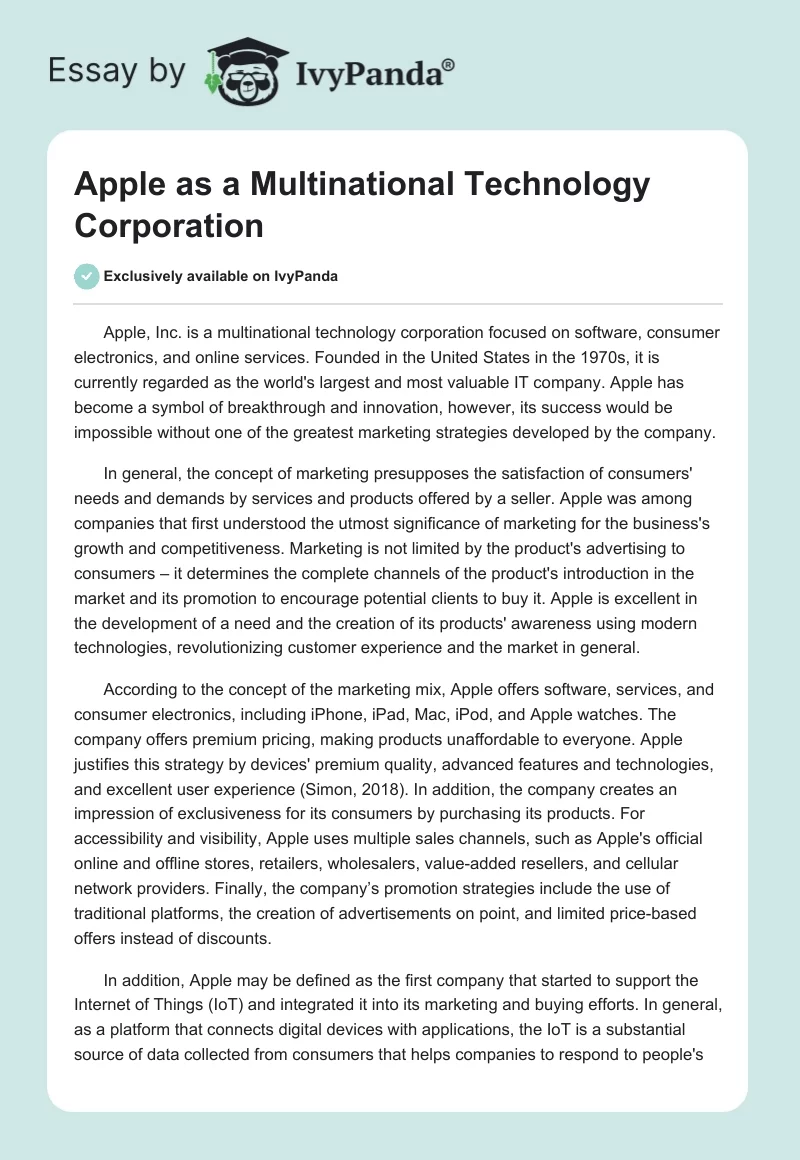 Apple as a Multinational Technology Corporation. Page 1