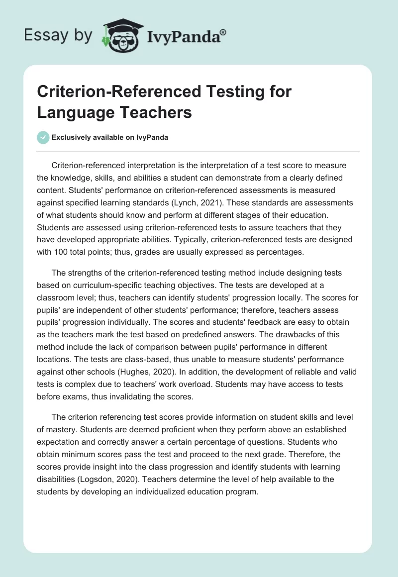 Criterion-Referenced Testing for Language Teachers. Page 1