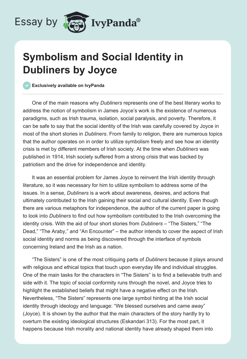Symbolism and Social Identity in Dubliners by Joyce. Page 1
