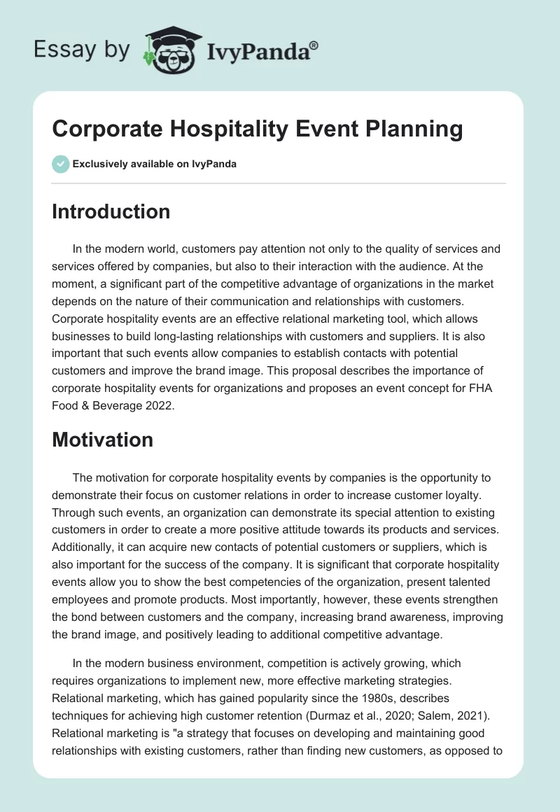 Corporate Hospitality Event Planning. Page 1
