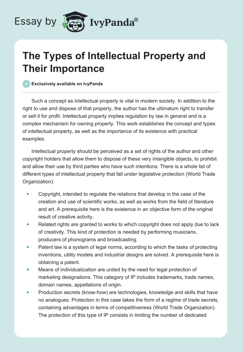 The Types of Intellectual Property and Their Importance. Page 1