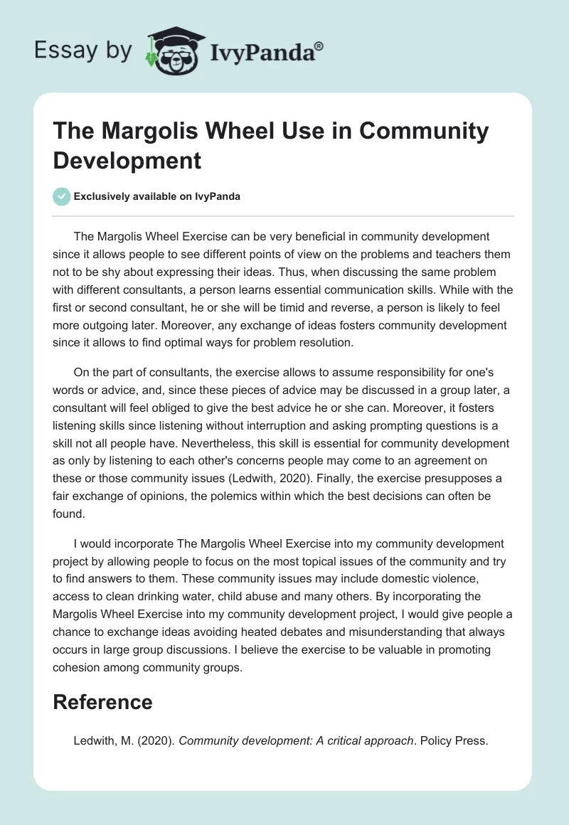 The Margolis Wheel Use in Community Development. Page 1