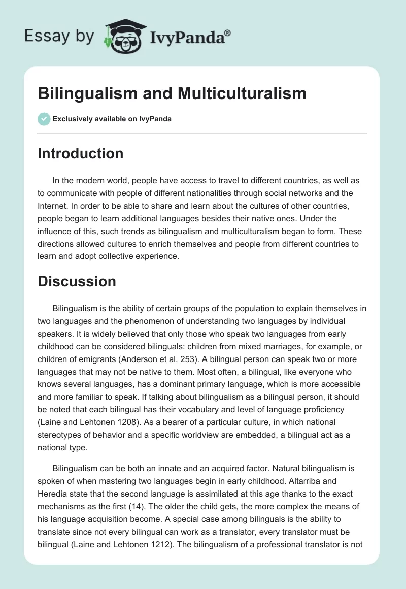 Bilingualism and Multiculturalism. Page 1