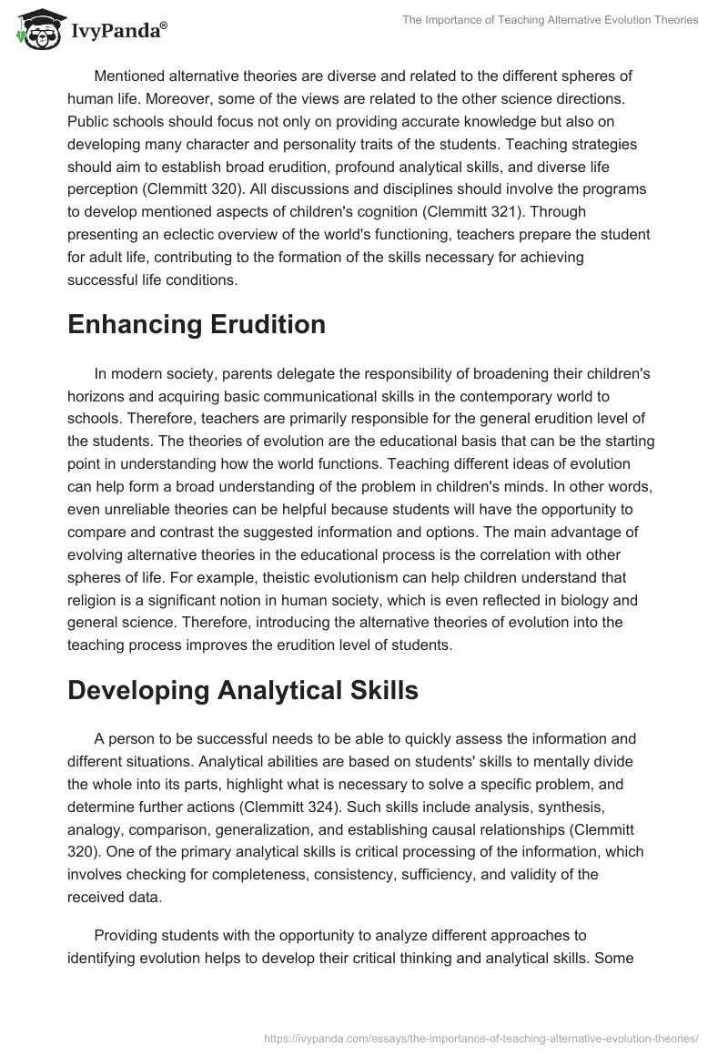 The Importance of Teaching Alternative Evolution Theories. Page 2