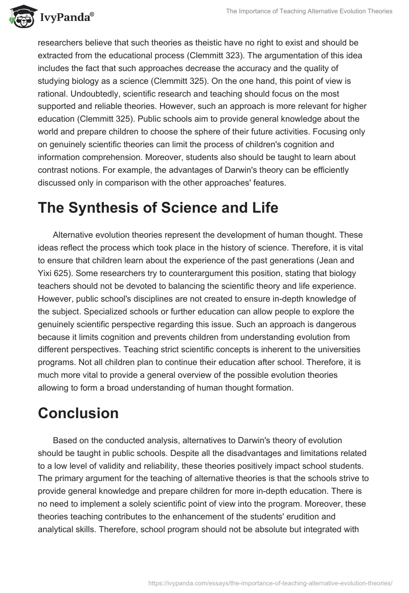 The Importance of Teaching Alternative Evolution Theories. Page 3