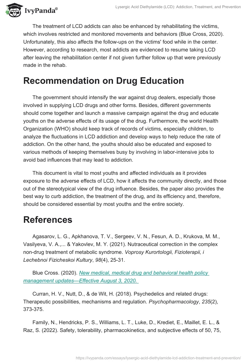 Lysergic Acid Diethylamide (LCD): Addiction, Treatment, and Prevention. Page 5