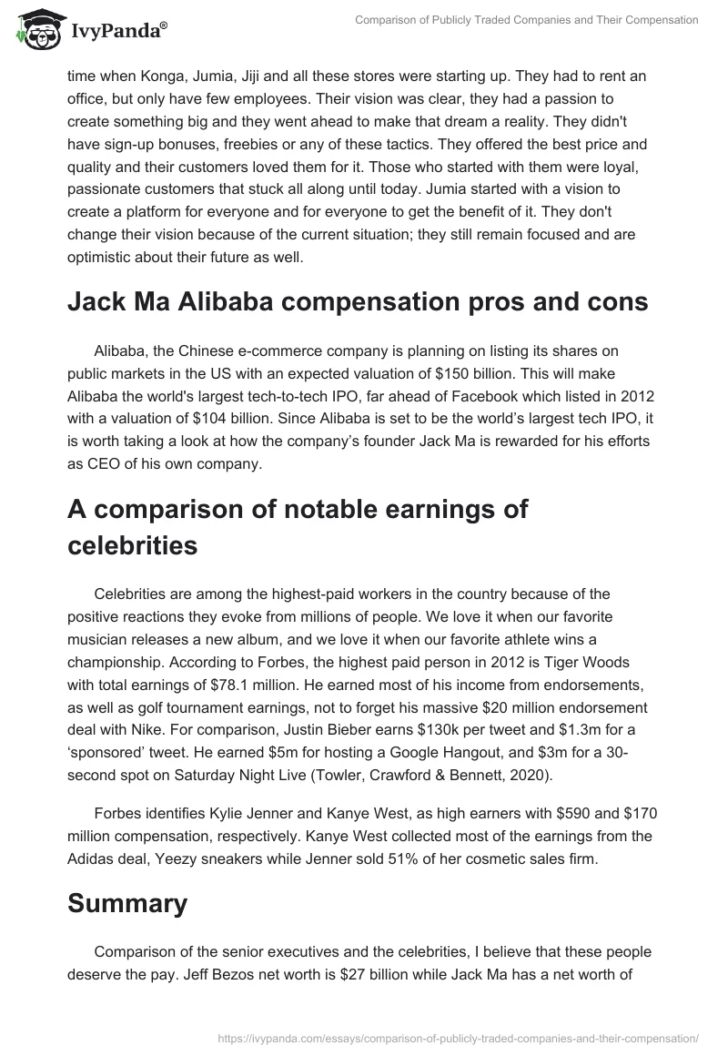Comparison of Publicly Traded Companies and Their Compensation. Page 2