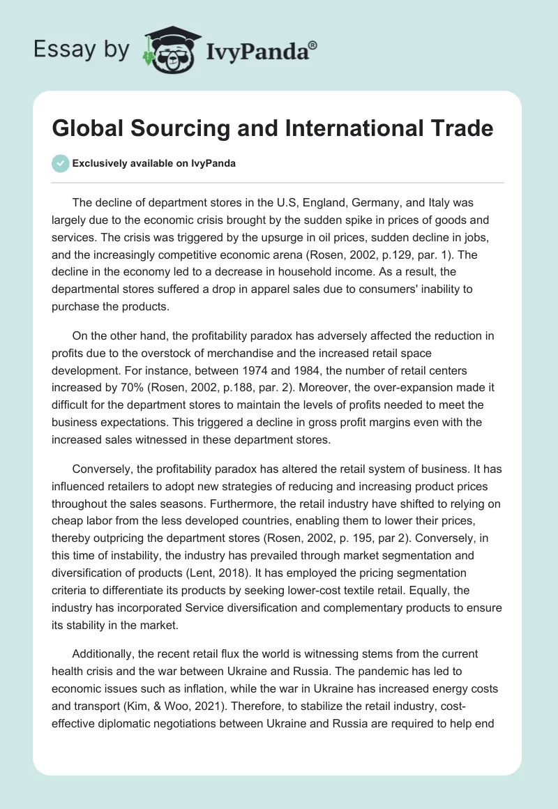 Global Sourcing and International Trade. Page 1