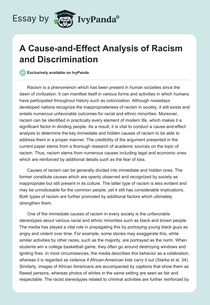 A Cause-and-Effect Analysis of Racism and Discrimination. Page 1