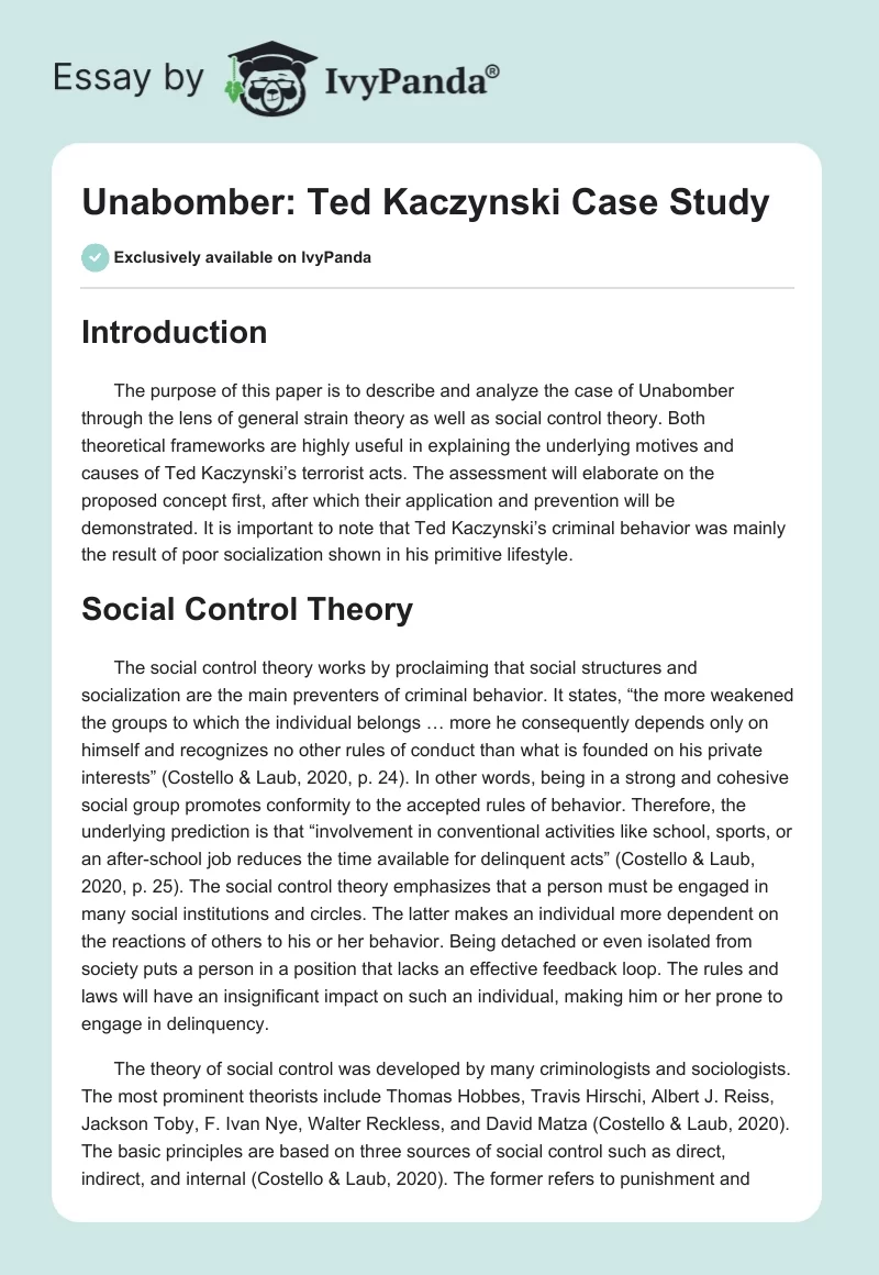 Unabomber: Ted Kaczynski Case Study. Page 1