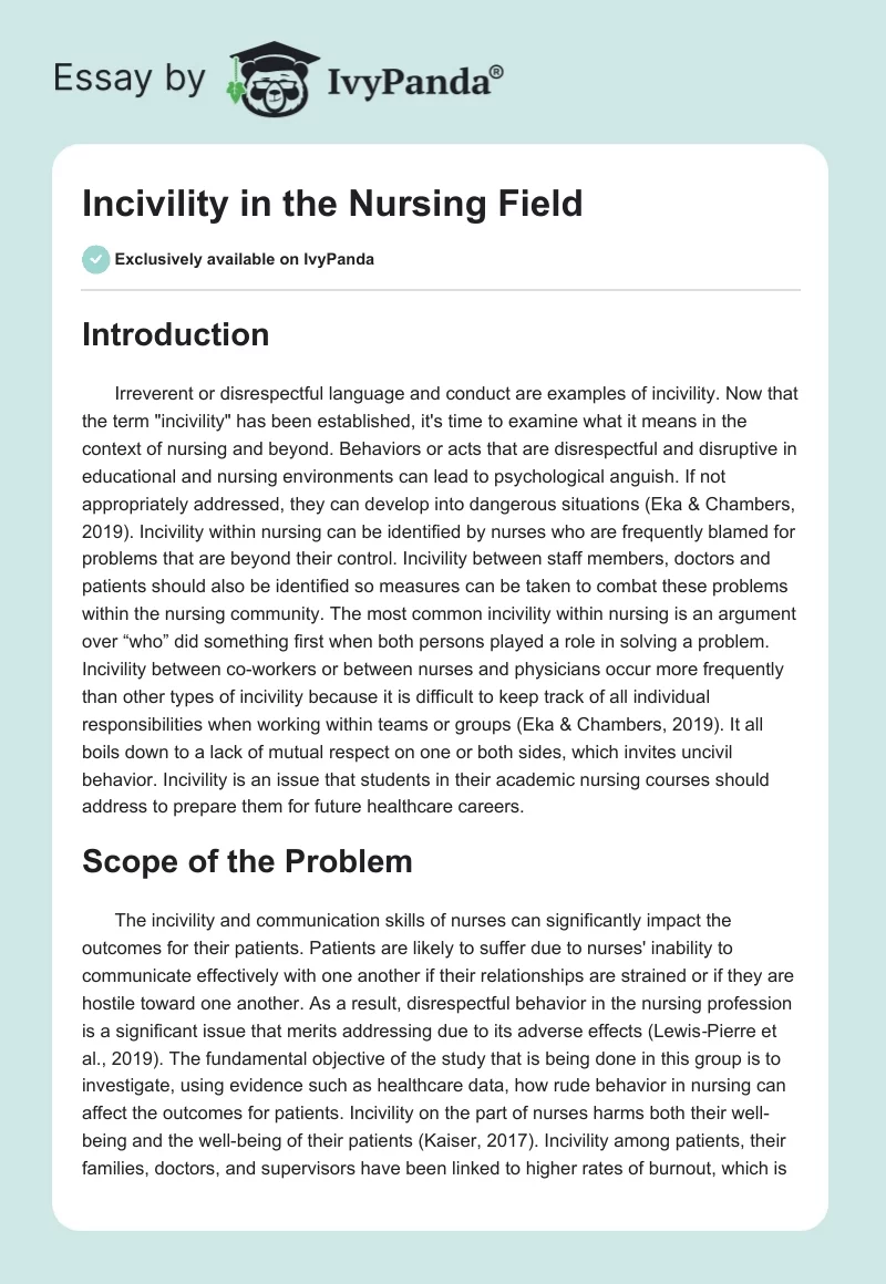 Incivility in the Nursing Field. Page 1