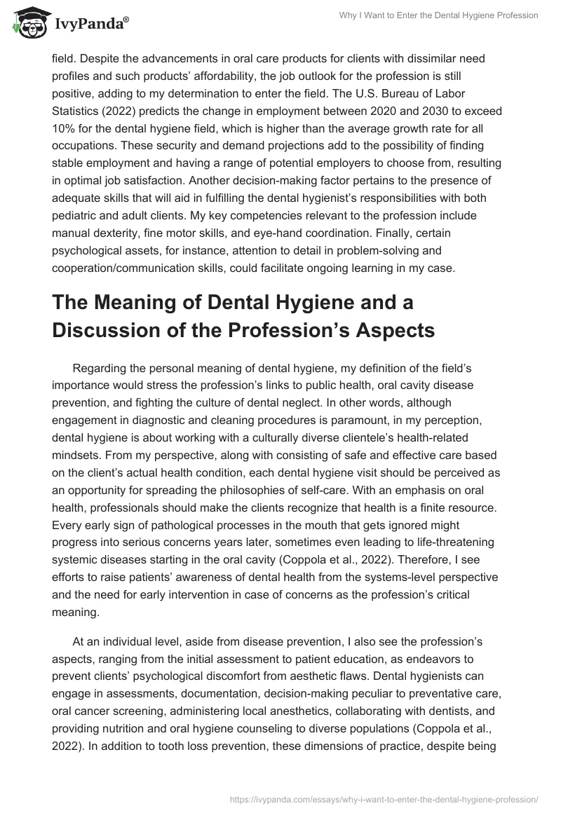 Why I Want to Enter the Dental Hygiene Profession. Page 2