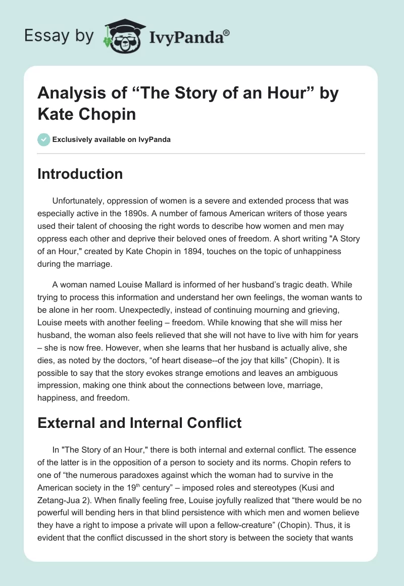 Analysis of “The Story of an Hour” by Kate Chopin. Page 1