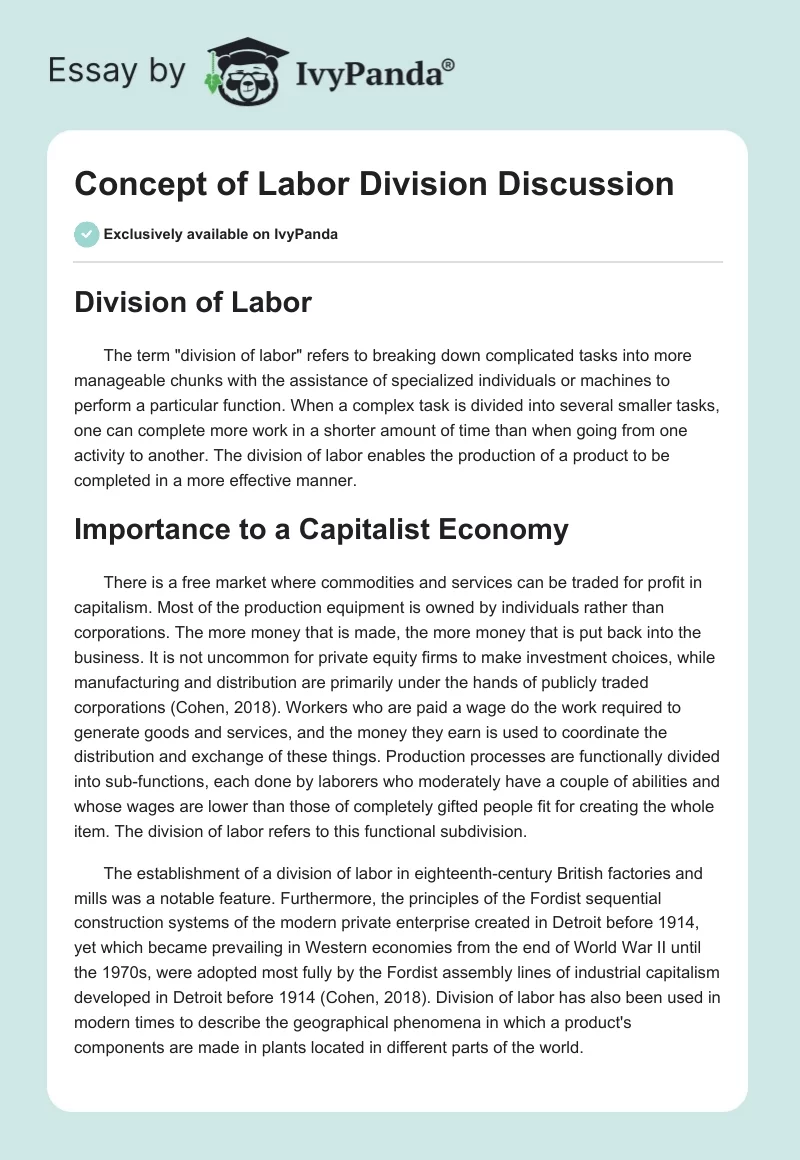 Concept of Labor Division Discussion. Page 1