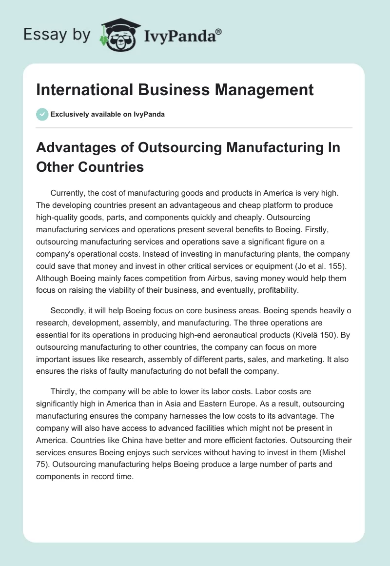 International Business Management. Page 1