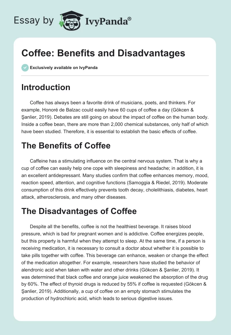 Coffee: Benefits and Disadvantages. Page 1