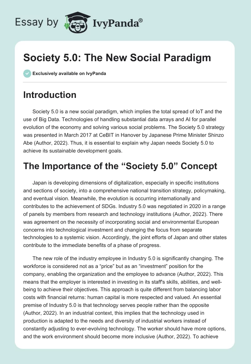 Society 5.0: The New Social Paradigm. Page 1