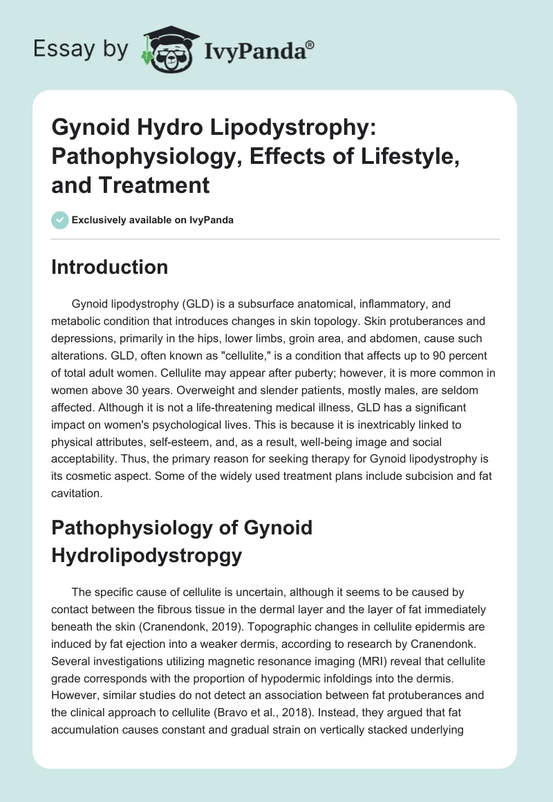 Gynoid Hydro Lipodystrophy: Pathophysiology, Effects of Lifestyle, and Treatment. Page 1