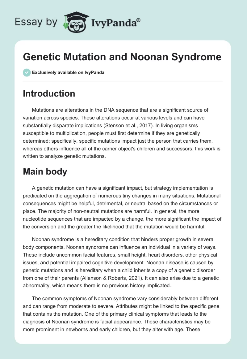 Genetic Mutation and Noonan Syndrome. Page 1