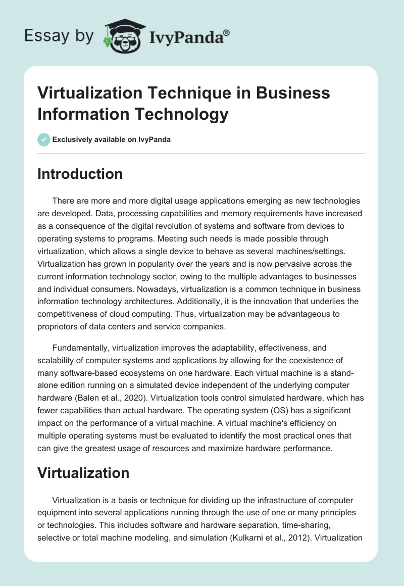 Virtualization Technique in Business Information Technology. Page 1