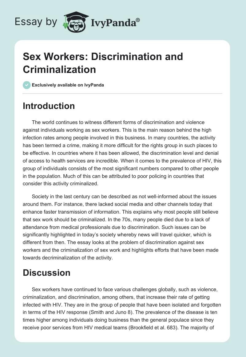 Sex Workers: Discrimination and Criminalization. Page 1